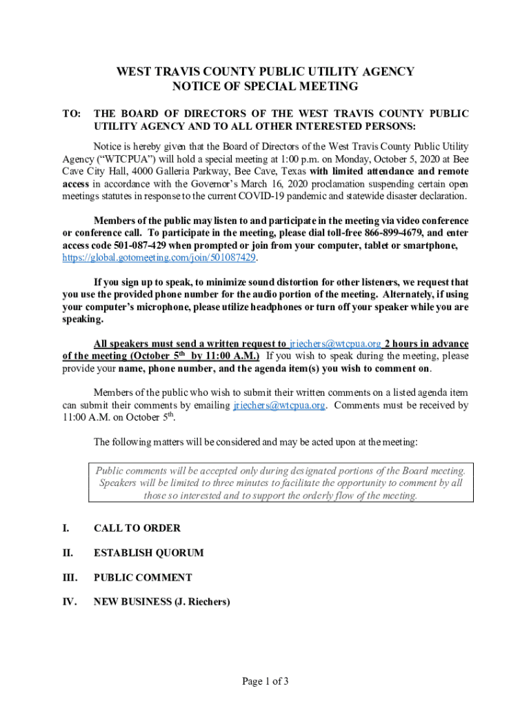 Fillable Online Boilwater notice issued by West Travis County Public