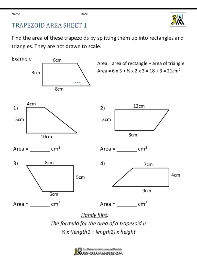 Fillable Online TRAPEZOID AREA SHEET 1 Fax Email Print - pdfFiller