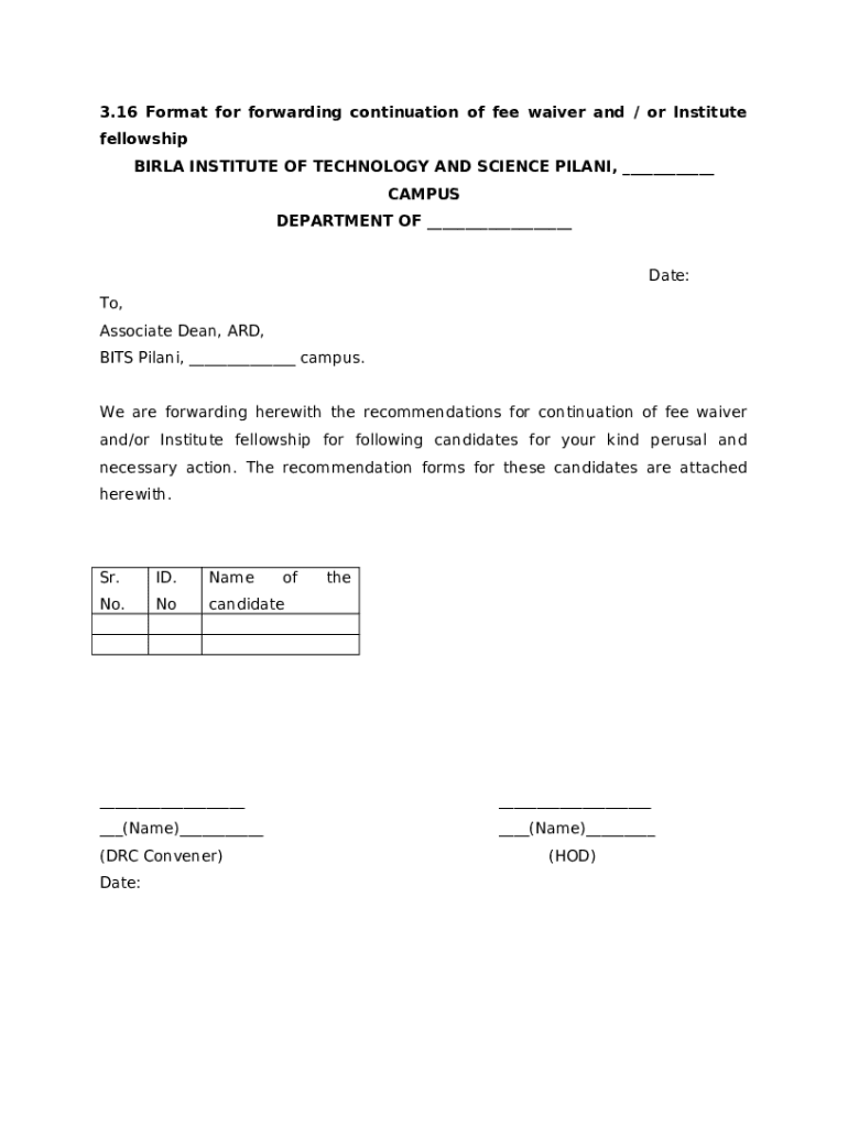 16at for forwarding continuation of fee waiver and or Doc Template