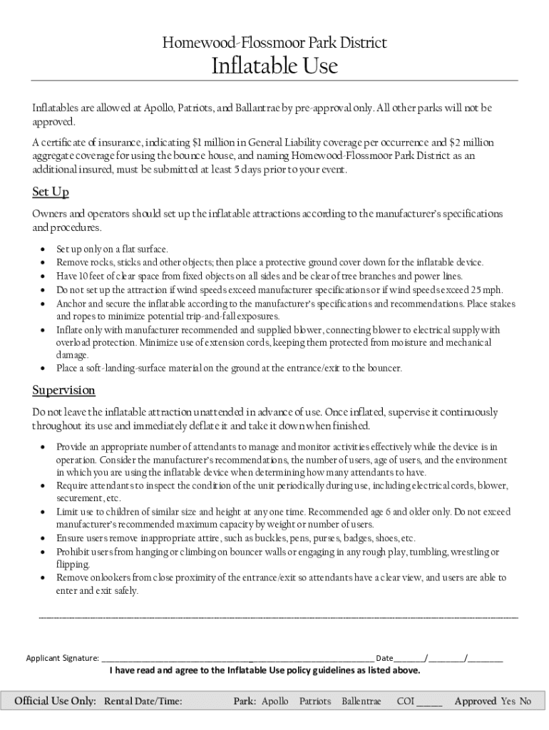 Fillable Online HomewoodFlossmoor Park District Park Rental