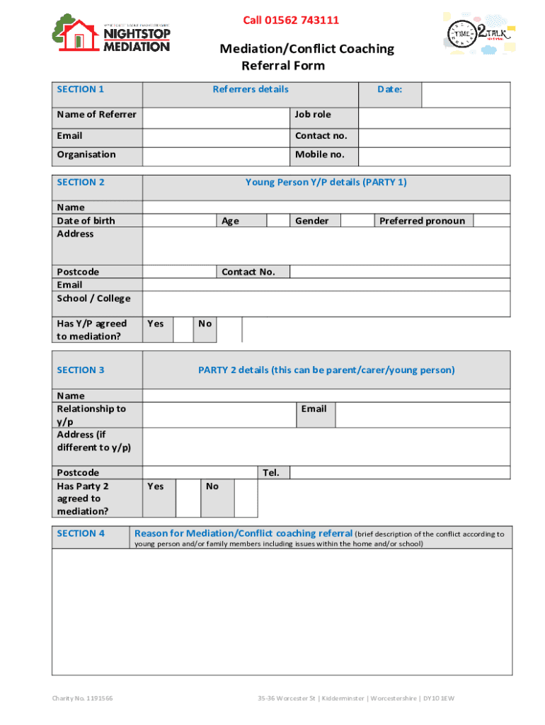 Fillable Online Mediation/Conflict Coaching Referral Form Fax Email