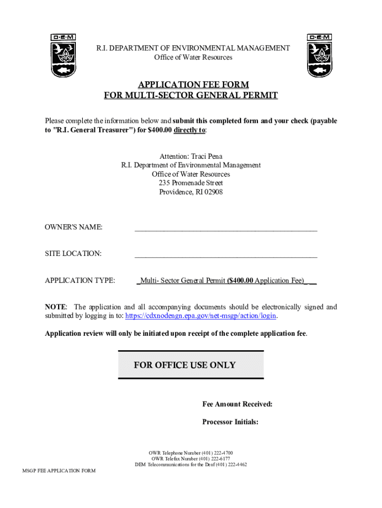 Fillable Online dem ri application fee form for multisector general