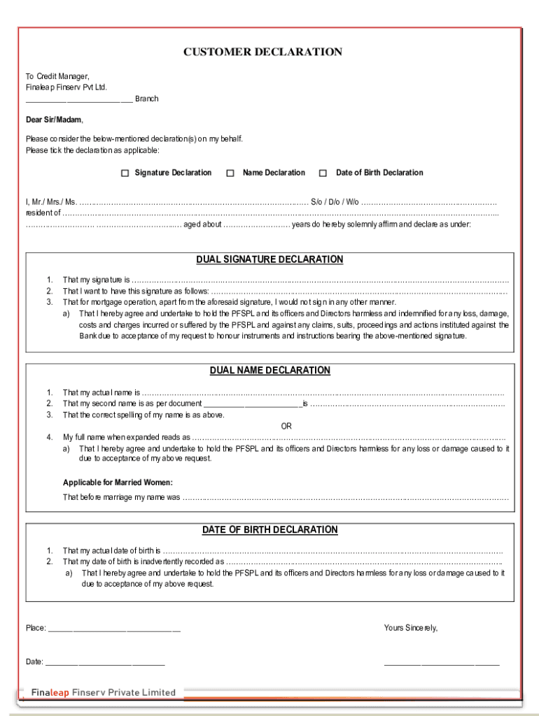 Fillable Online Customer Declaration Fax Email Print - pdfFiller