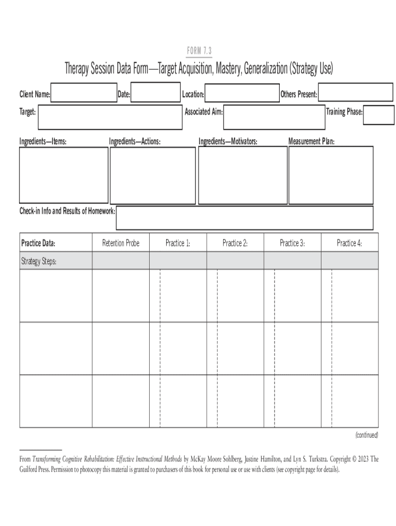 Fillable online form 7 3 therapy session data formtarget acquisition