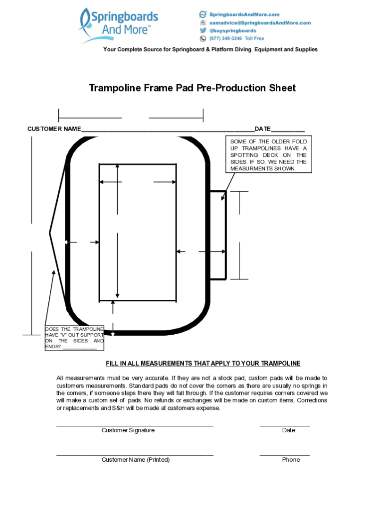 Fillable Online Trampoline Frame Pad PreProduction Sheet Fax Email