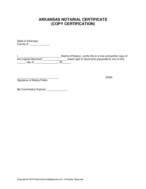 Fillable Online Arkansas Notary Acknowledgement - Copy Certification ...