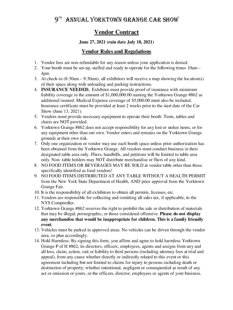 Fillable Online Yorktown Grange Car Show Returns to the Fairgrounds