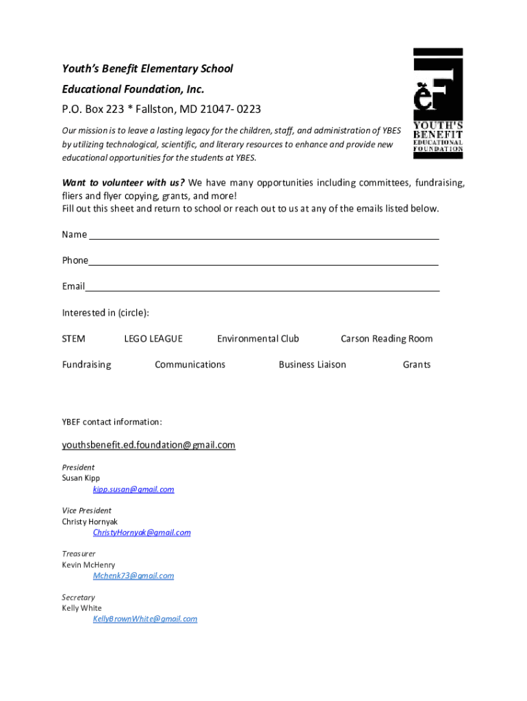 Fillable Online YBEF volunteer form Fax Email Print pdfFiller