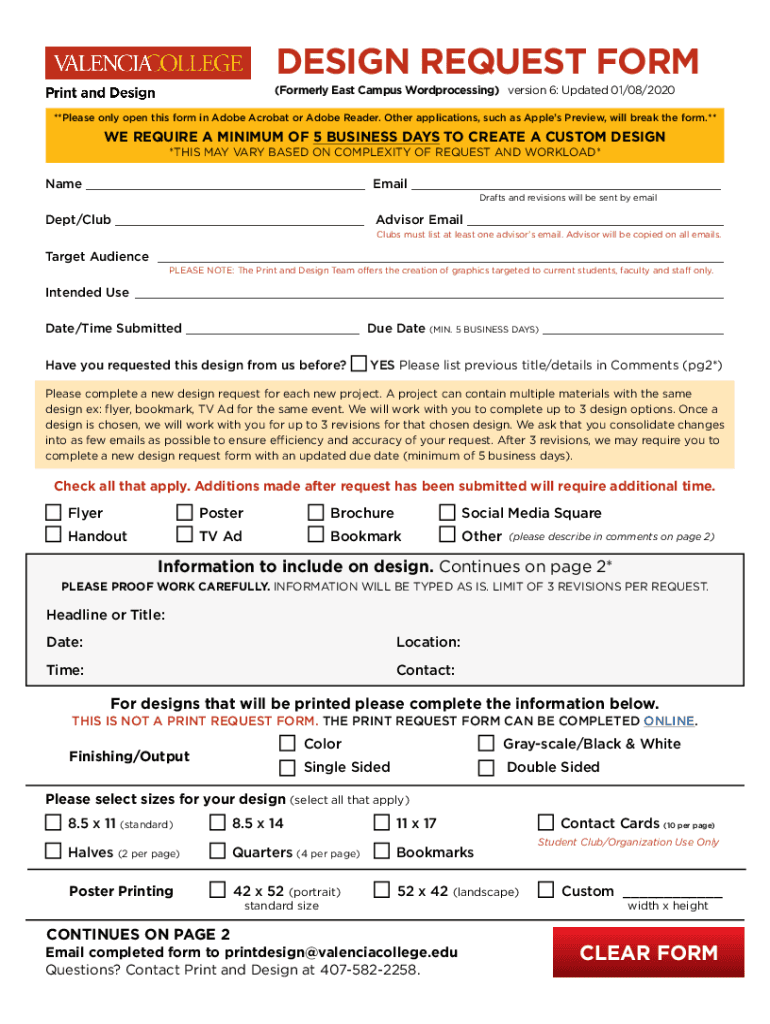 Fillable Online DESIGN REQUEST FORM Fax Email Print - pdfFiller