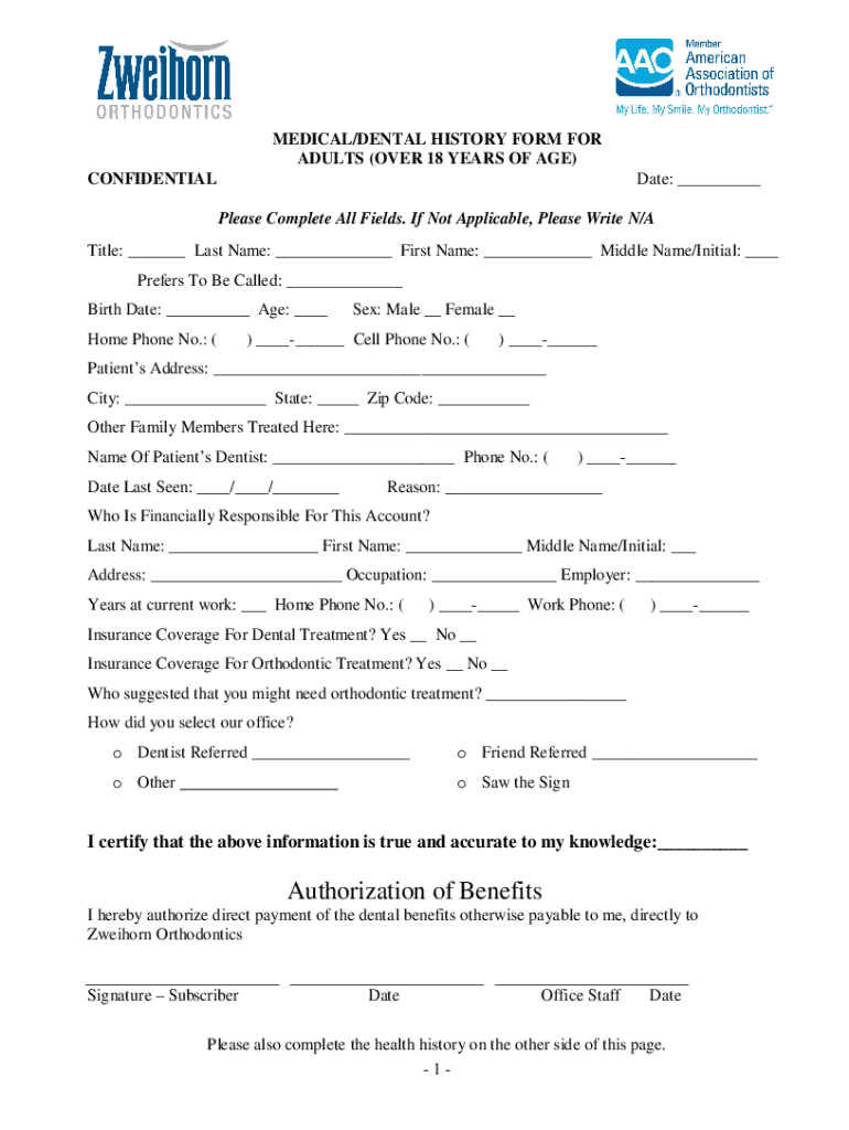 Fillable Online Ada Medical History Form Fill Online, Printable