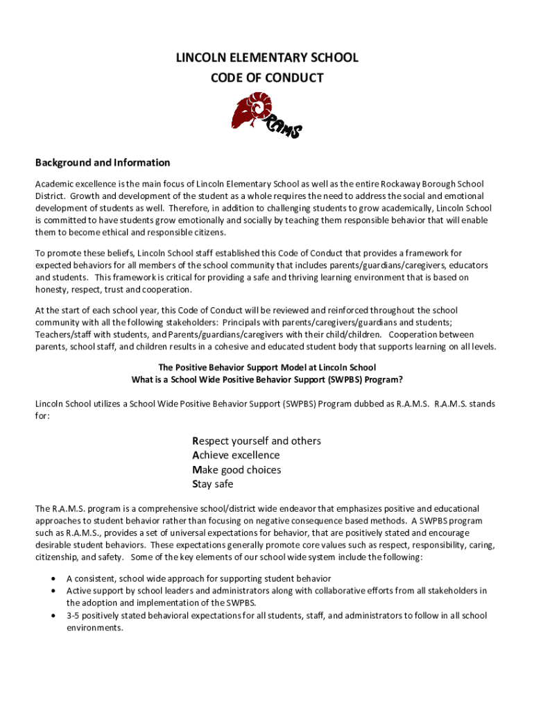 Fillable Online LINCOLN ELEMENTARY SCHOOL CODE OF CONDUCT Fax Email