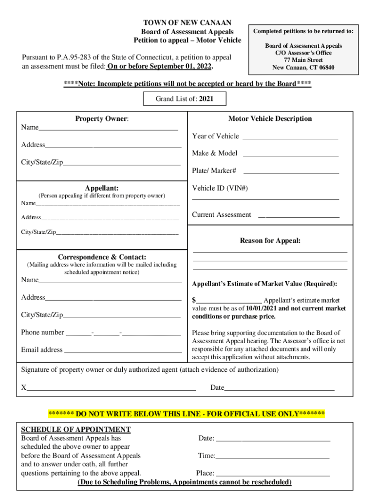 Fillable Online TOWN OF NEW CANAAN Motor Vehicle Tax Removal/ Fax