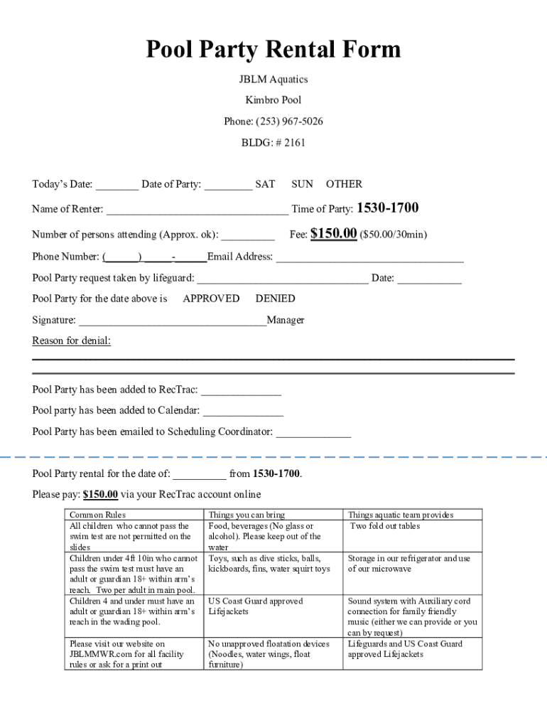 Fillable Online Kimbro Pool, at the McVeigh... Joint Base Lewis