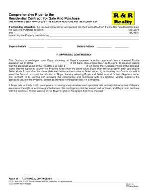 CR-5xF. Appraisal Contingency. This form contains additional clauses that a seller and buyer may want to add to the Residential Contract for Sale and Purchase (FloridaRealtors/FloridaBar) or &amp;quot;AS IS&amp;quot; Residential Contract for Sale and
