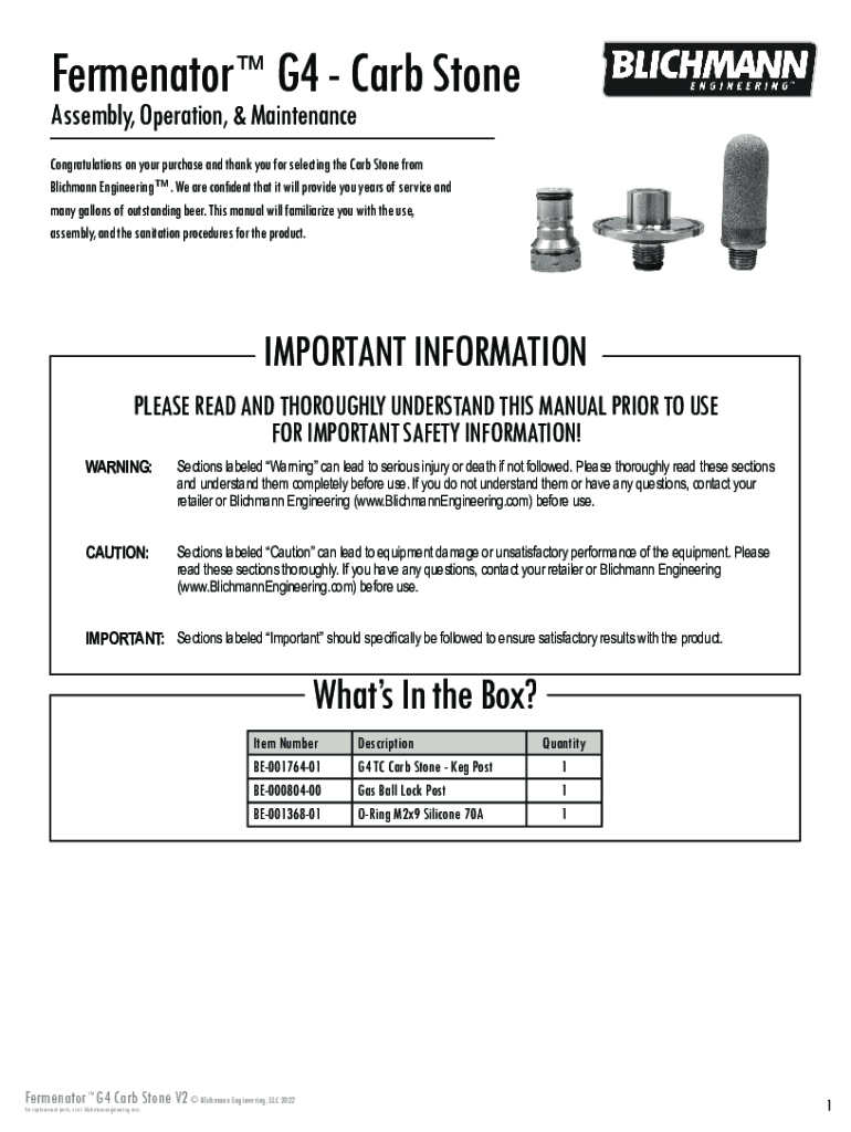 Fillable Online Carbonation Stone for Brite Tank & Wort Aeration Fax