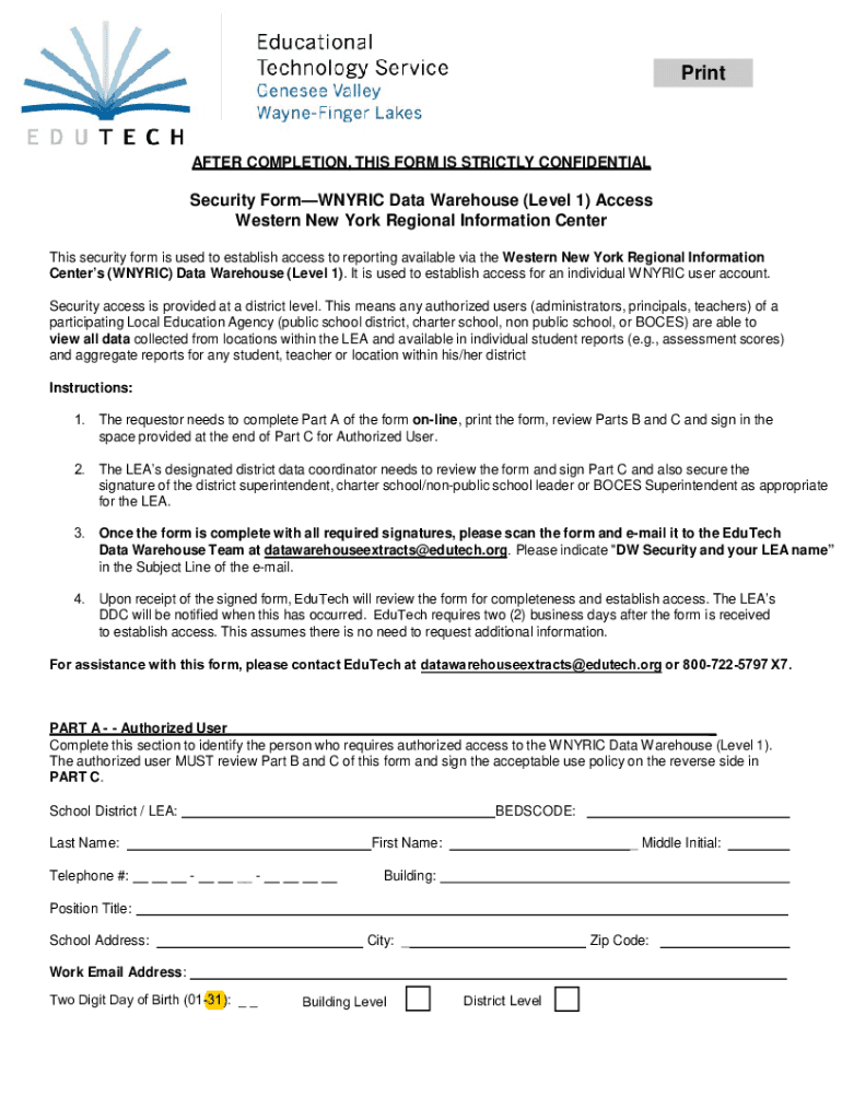 Fillable Online Data Warehouse Access Request Form (Page 1 of 2) Fax ...