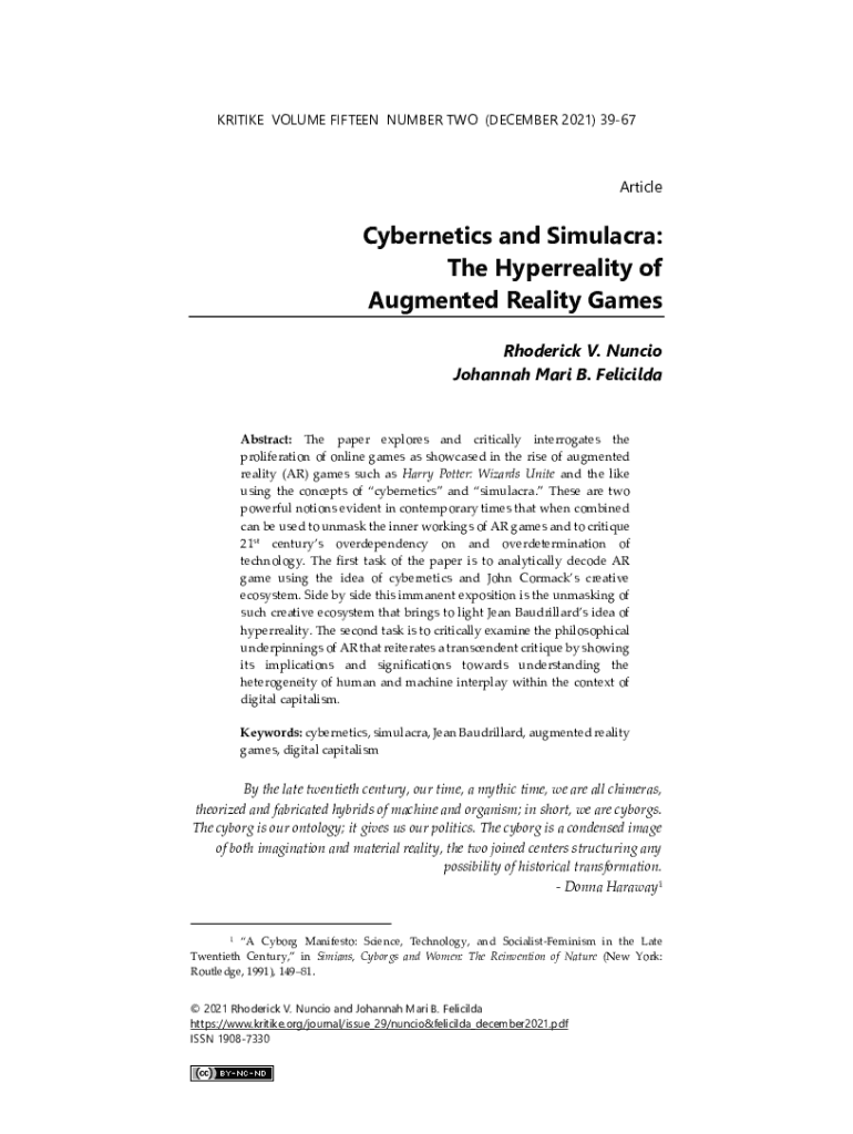 Fillable Online The Hyperreality of Augmented Reality Games Fax Email
