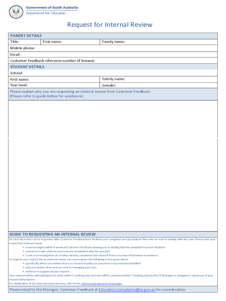 Fillable Online Request For Internal Review Form This Form Is Used To fillable-online-request-for-internal-review-form-this-form-is-used-to