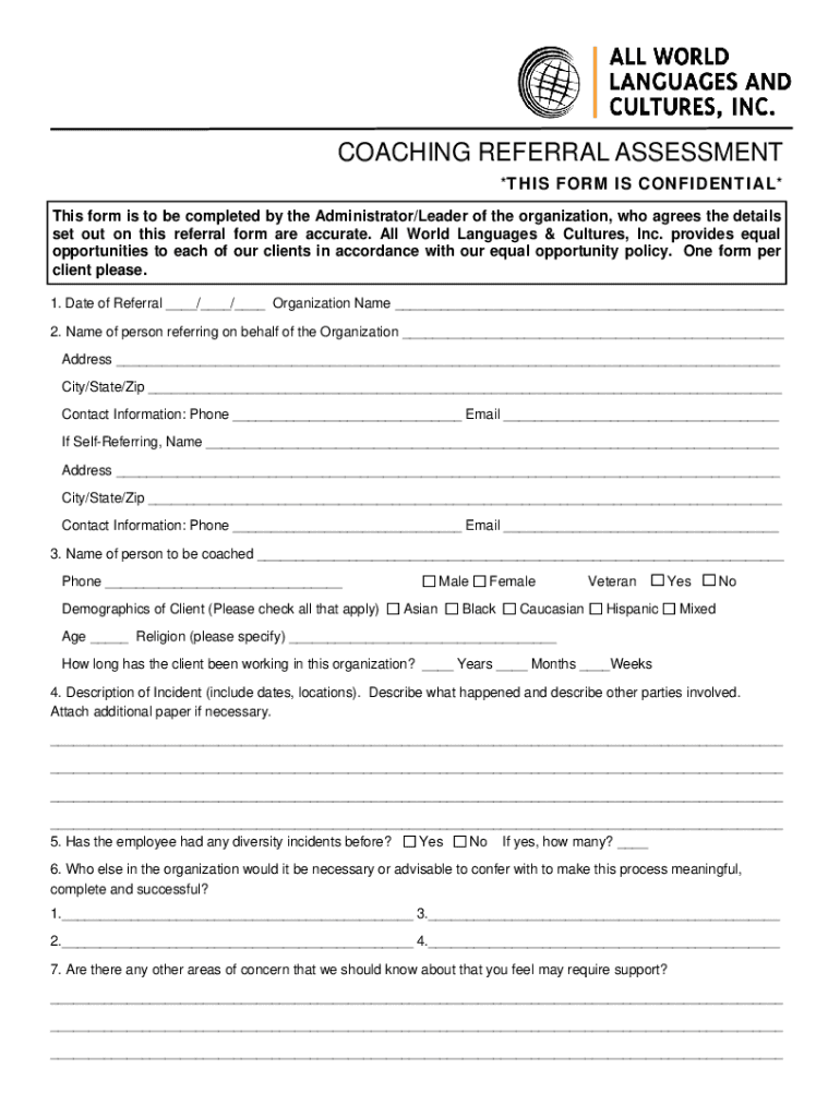 Fillable Online Coaching Referral Assessment Form.pub Fax Email Print