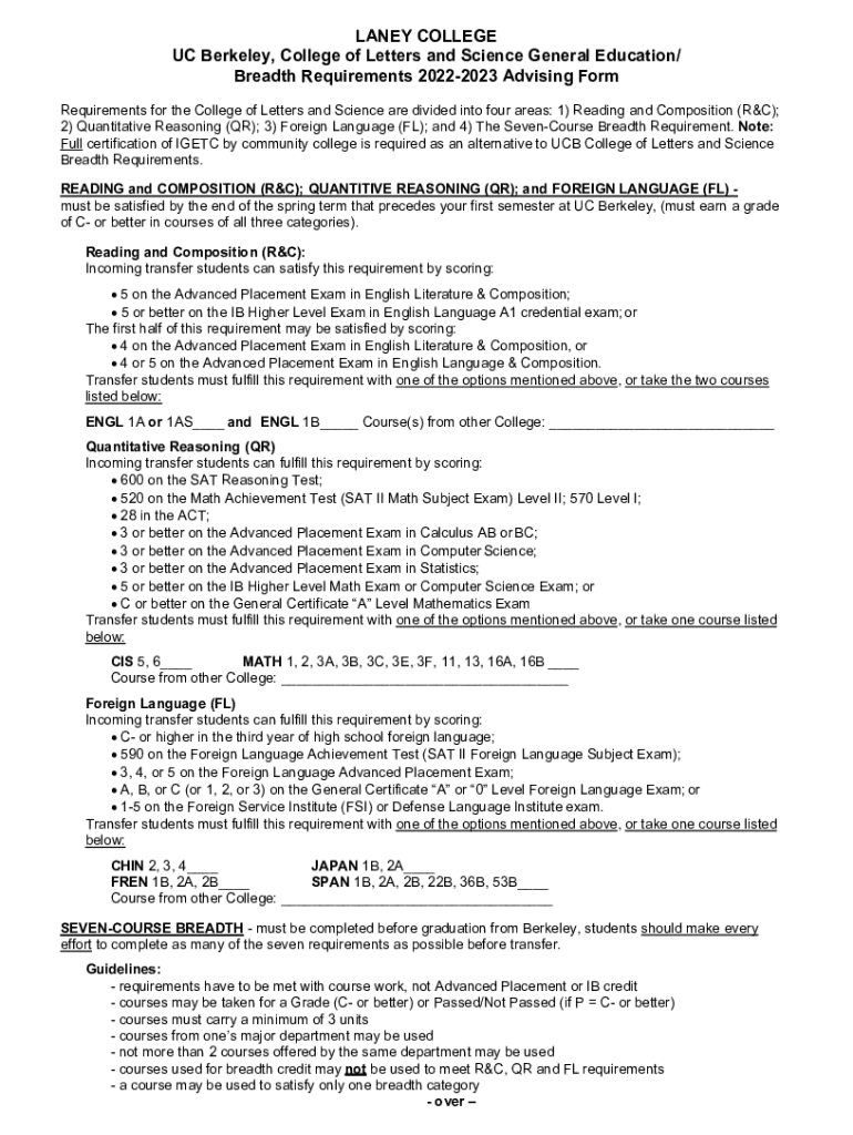 Fillable Online UC Berkeley College of Letters and Science General ...