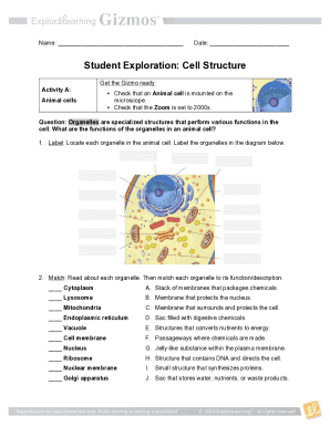 Fillable Online Cell Structure Gizmo Worksheet answer key - 2018 Name ...