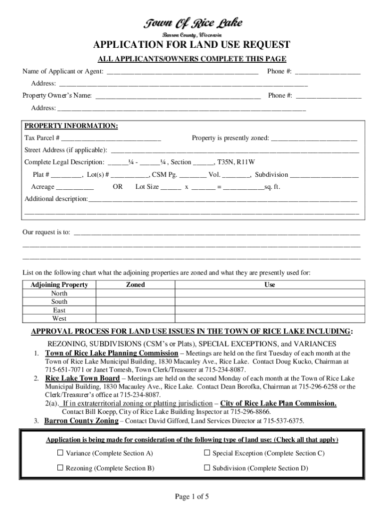 Fillable Online BARRON COUNTY LAND USE PERMIT APPLICATION Fax