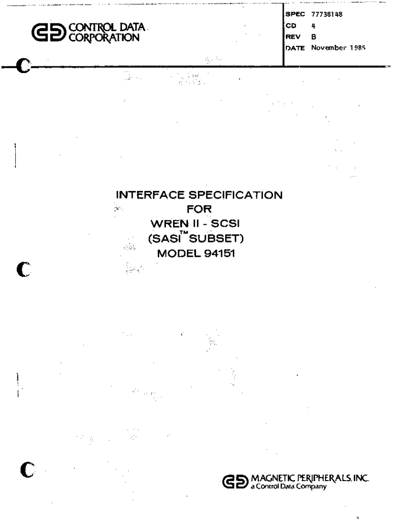 Fillable Online INTERFACE SPECIFICATION FOR WREN 11 SCSI SASI SUBSET Fillable Online INTERFACE SPECIFICATION FOR WREN 11 SCSI SASI SUBSET