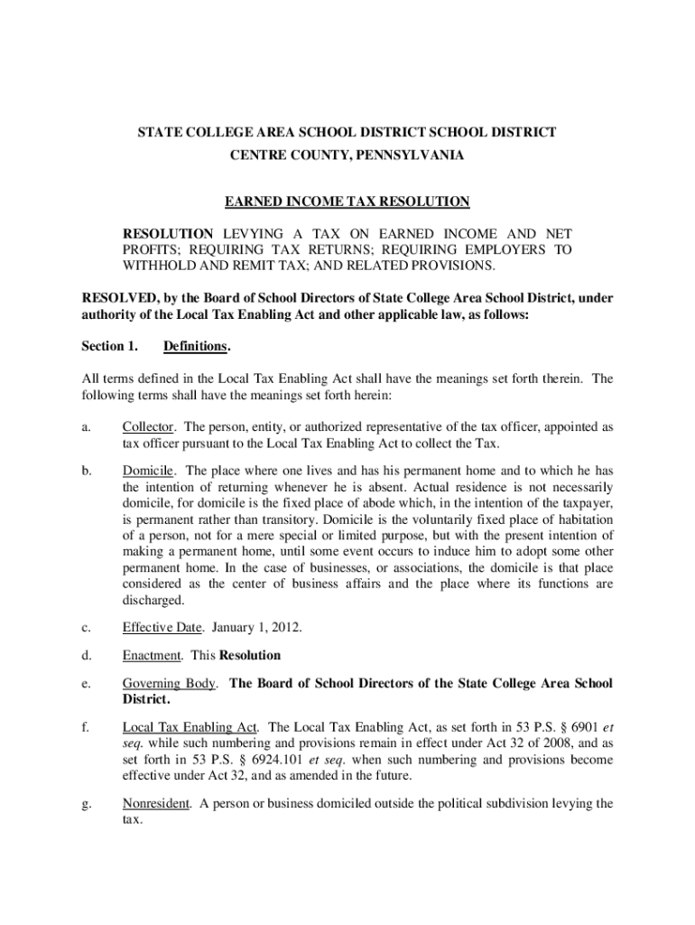 Fillable Online Earned Tax (EIT) Forms / ReturnsState College