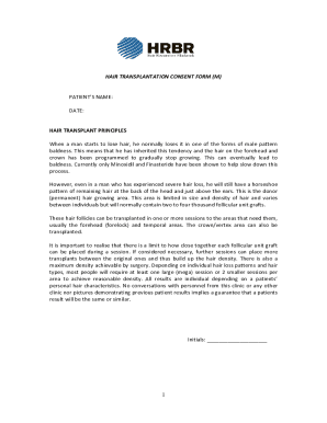 Hair transplant consent form - Westminster Clinic