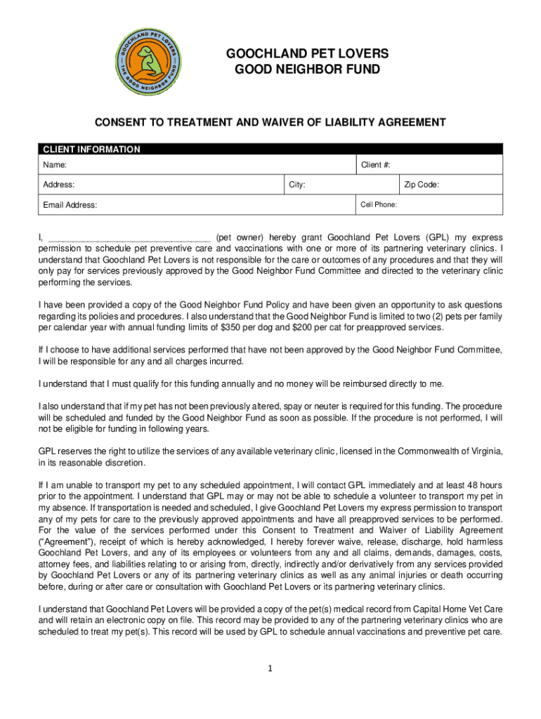 Fillable Online Waiver and Vet Forms Fax Email Print pdfFiller