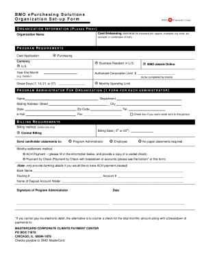 Fillable Online BMO ePurchasing Solutions Organization Set-up Form Fax ...