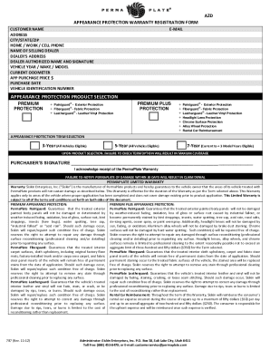 Appearance Protection Warranty Registration Form