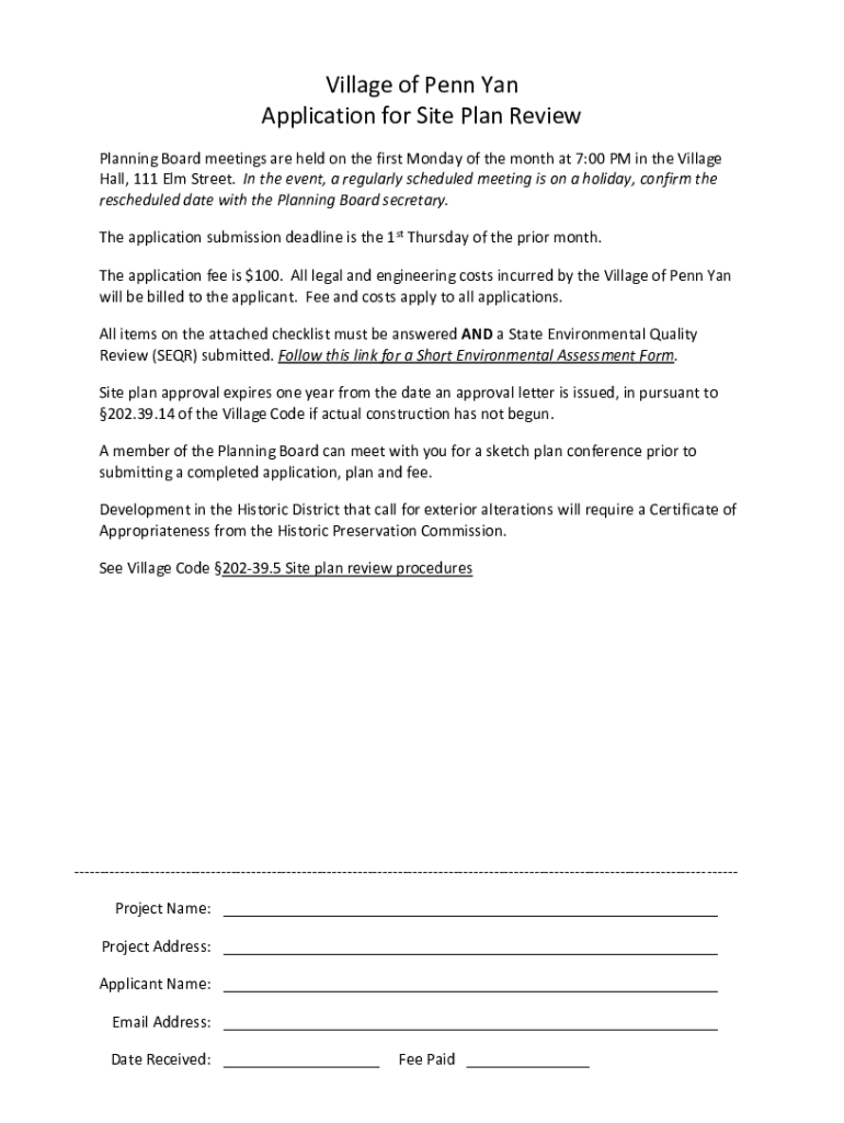 Fillable Online Zoning Board of Appeals Village of Penn Yan Fax Email