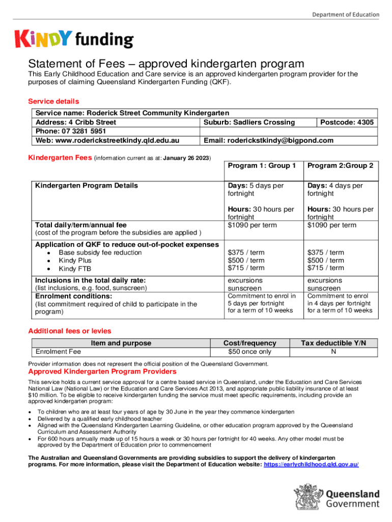 Fillable Online Kindergarten Fees FAQs Fax Email Print pdfFiller
