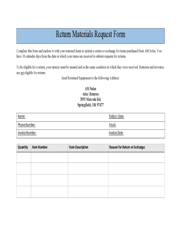 Fillable Online Return Materials Request Form.docx Fax Email Print pdfFiller