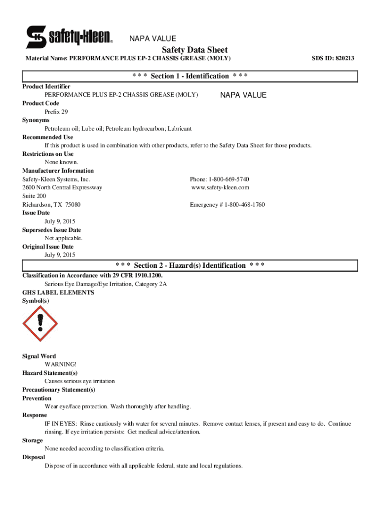 Fillable Online Safety Data Sheet Product name Molygrease EP 2 Fax