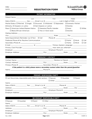 Fillable Online 20 Printable patient registration form definition ...
