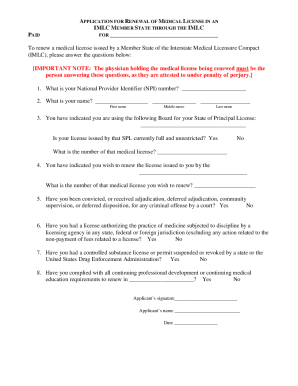 APPLICATION FOR RENEWAL OF MEDICAL LICENSE IN ...