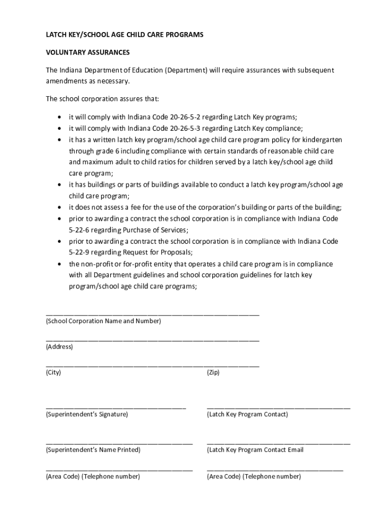 Fillable Online Latch Key/School Age Child Care Programs. Latch Key