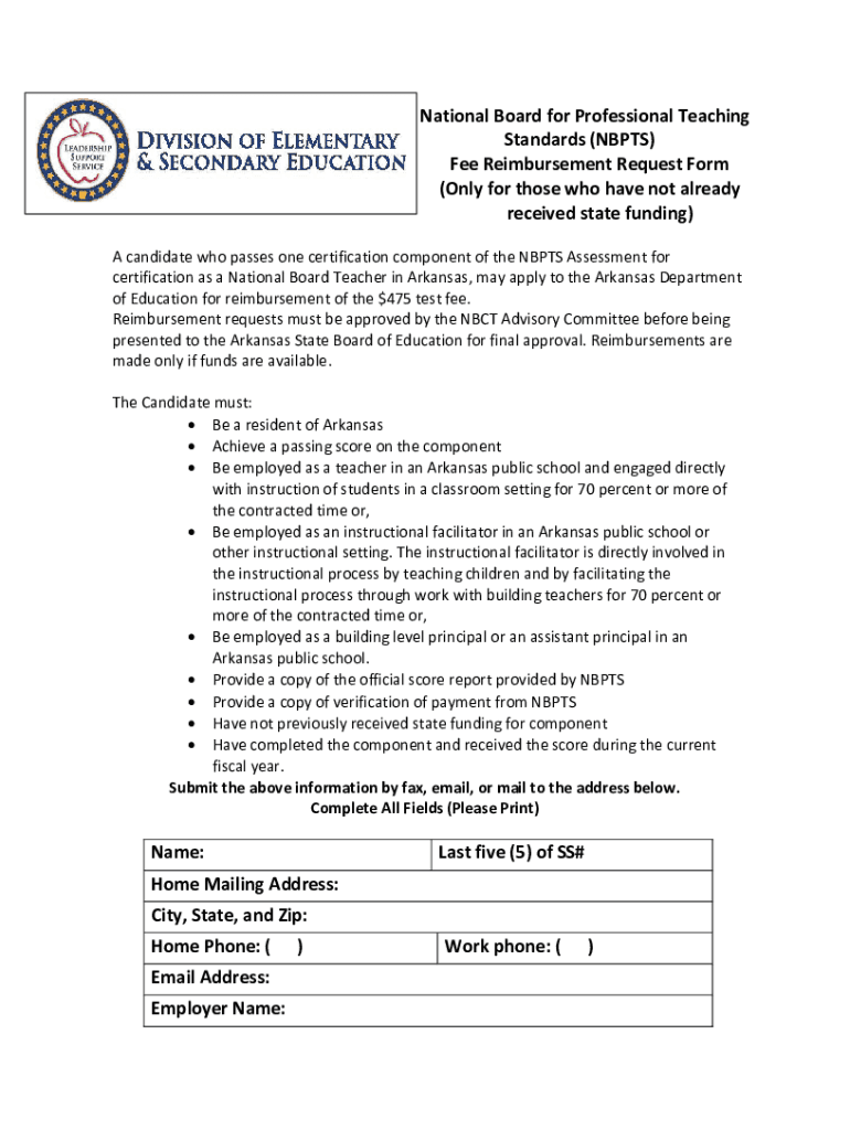 Fillable Online CA NBPTS Candidate Subsidy Program Information Fax