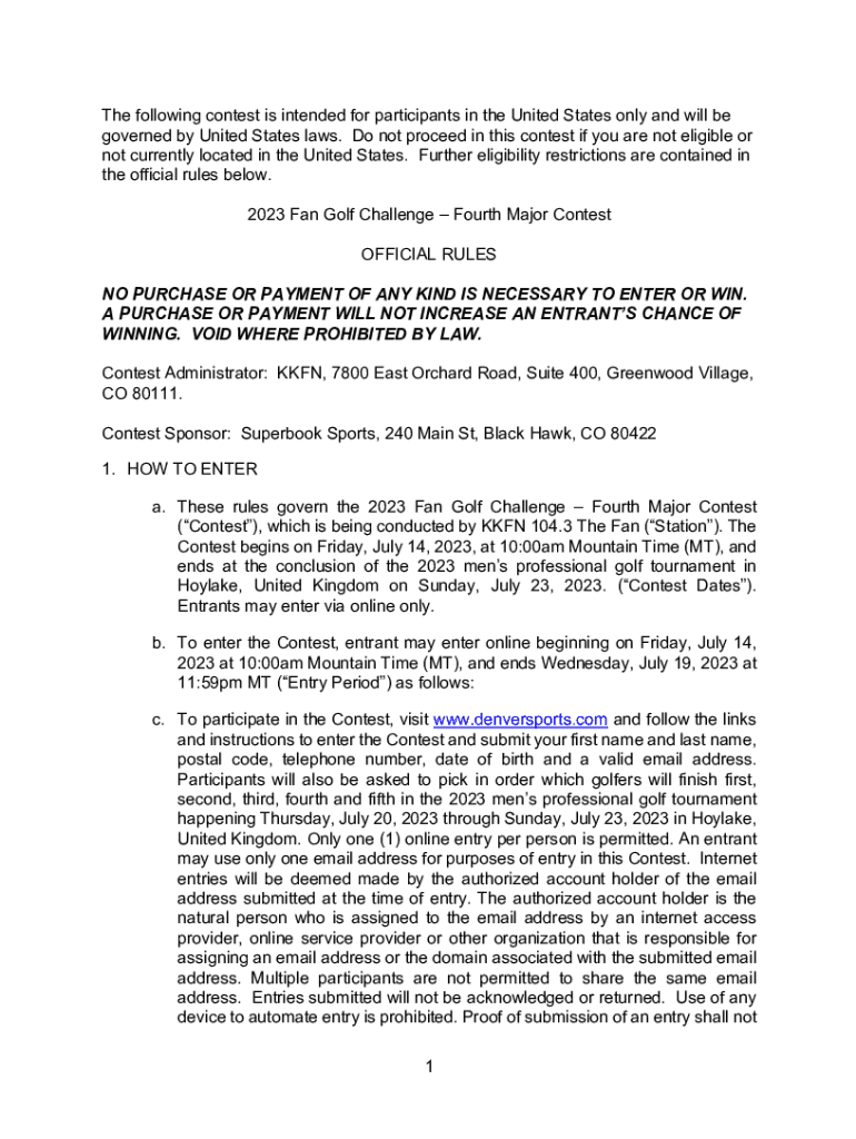 Fillable Online 2023 Fan Golf Challenge Fourth Major Contest Fax Email