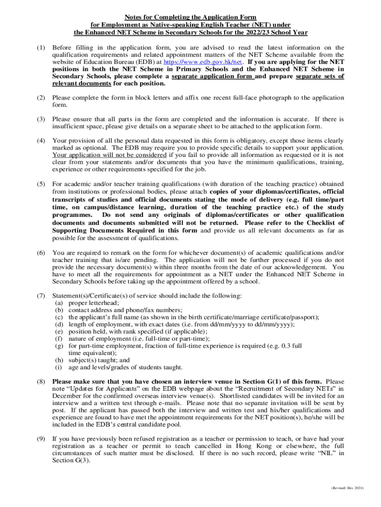 Fillable Online Information for about the NET scheme, the