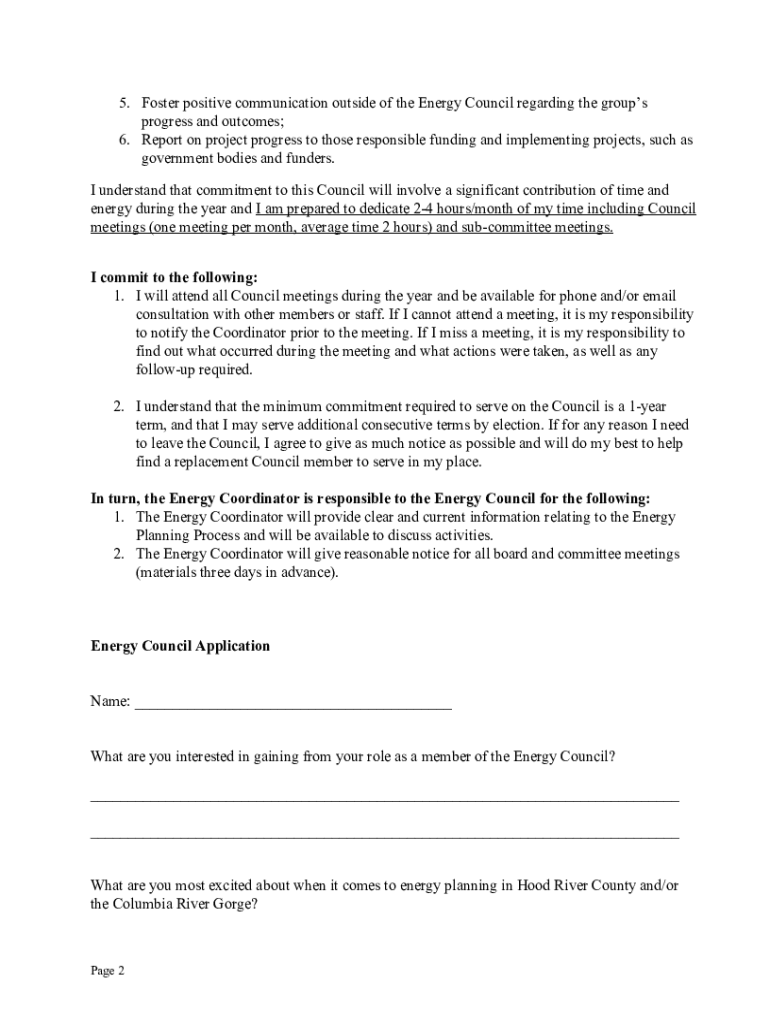 Fillable Online Energy Council Roles, Responsibilities, and Statement