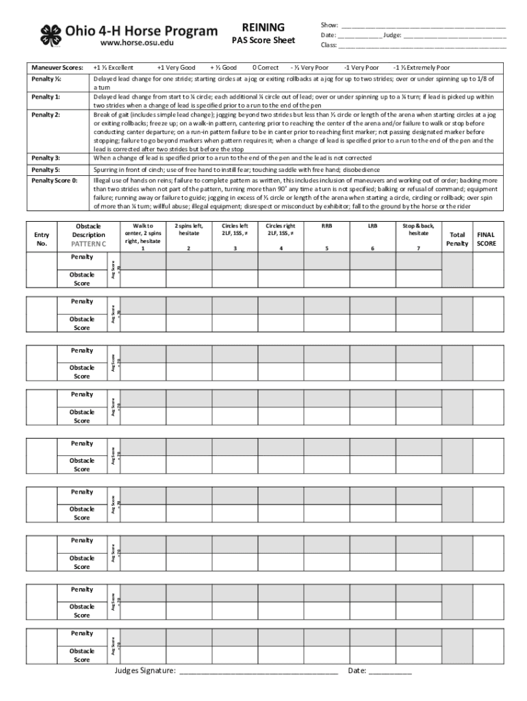 Fillable Online American Ranch Horse Association Ranch Reining Score fillable-online-american-ranch-horse-association-ranch-reining-score
