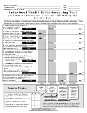 Fillable Online Mental Health and Substance Abuse Screening - Print Fax Email Print - pdfFiller