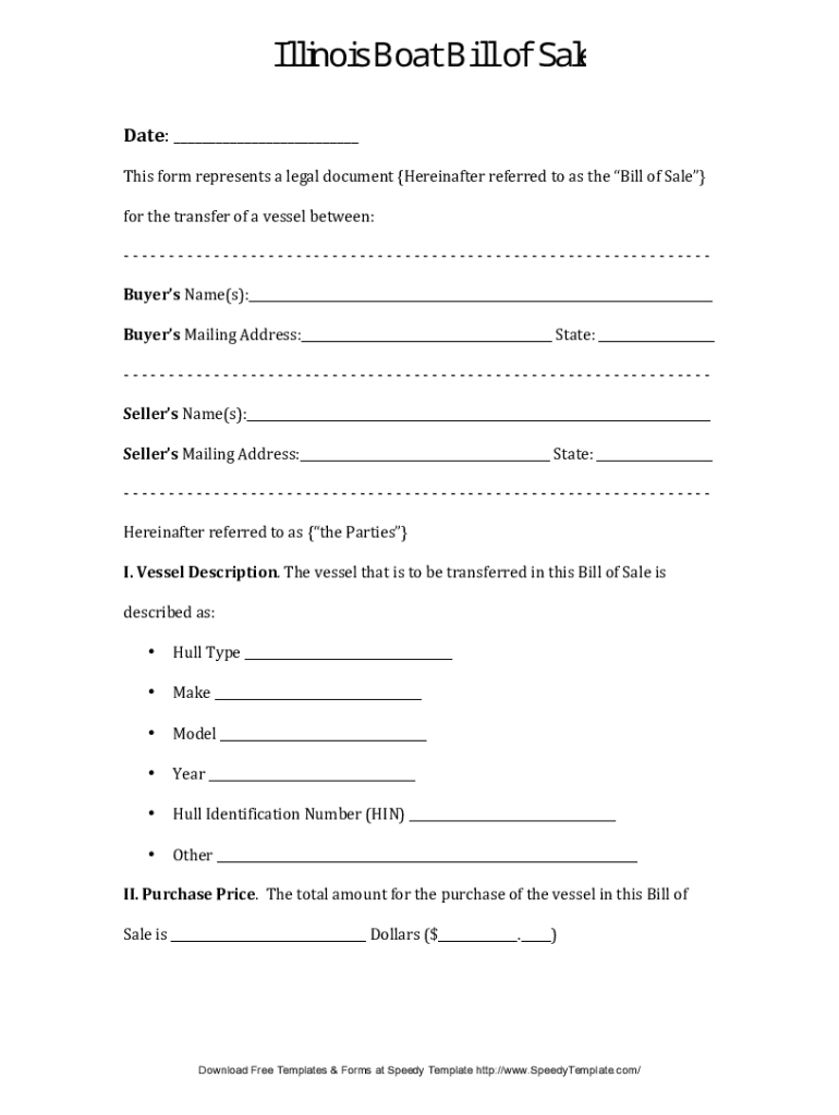 Fillable Online Free Illinois Motor Vehicle Bill of Sale Form - PDF34KB ...