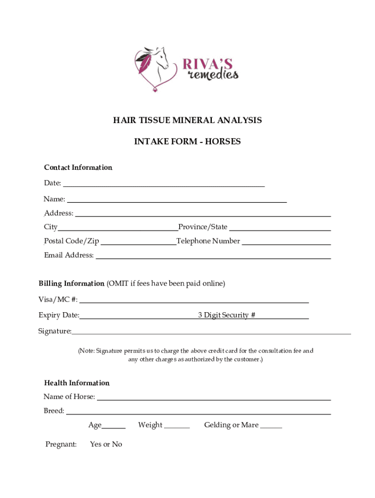 Fillable Online Hair Mineral Analysis Tests for humans, dogs and horses by Fax Email Print