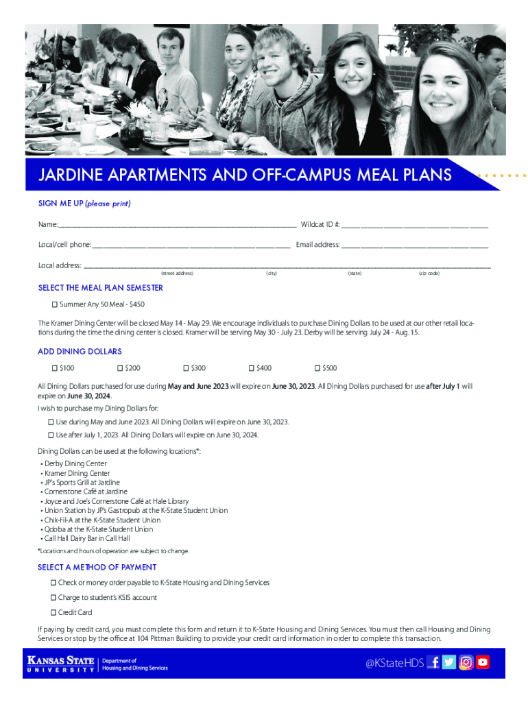 Fillable Online housing kstate Jardine Apartments and OffCampus Meal