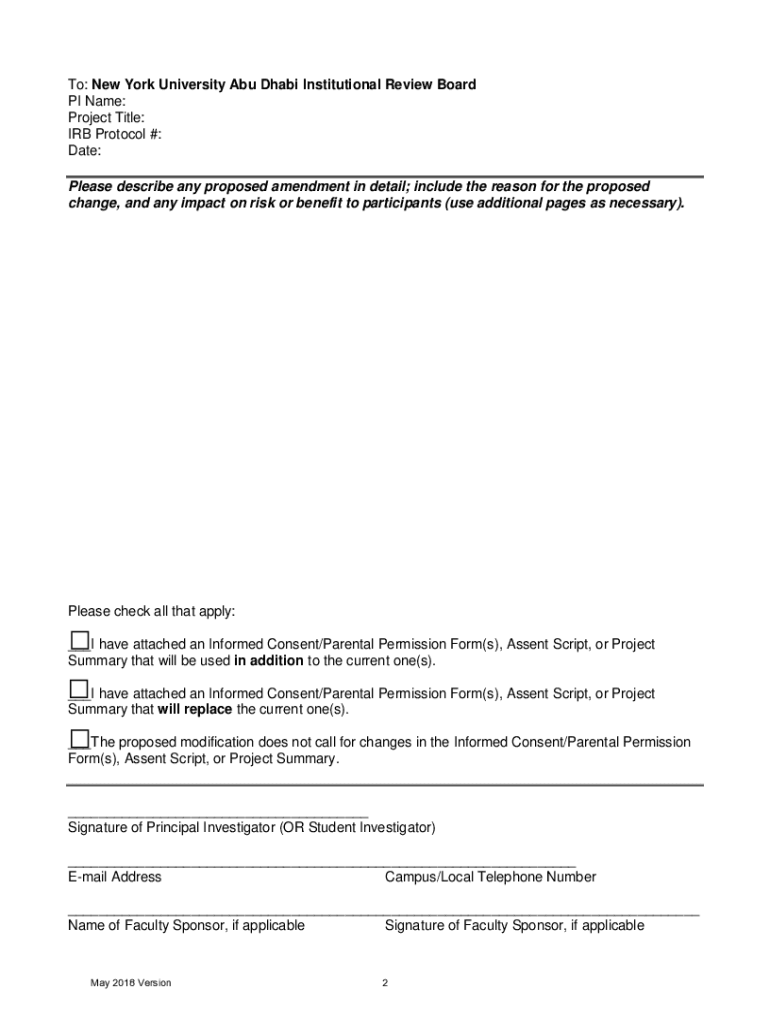 Fillable Online NYU Abu Dhabi HRPP Request for Changes to Approved