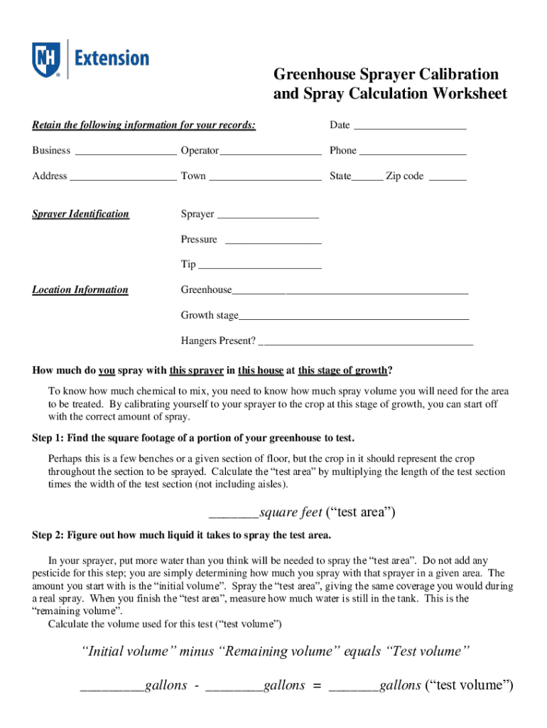 Fillable Online extension unh Sprayer Calibration Worksheet Extension Fax Email Print pdfFiller